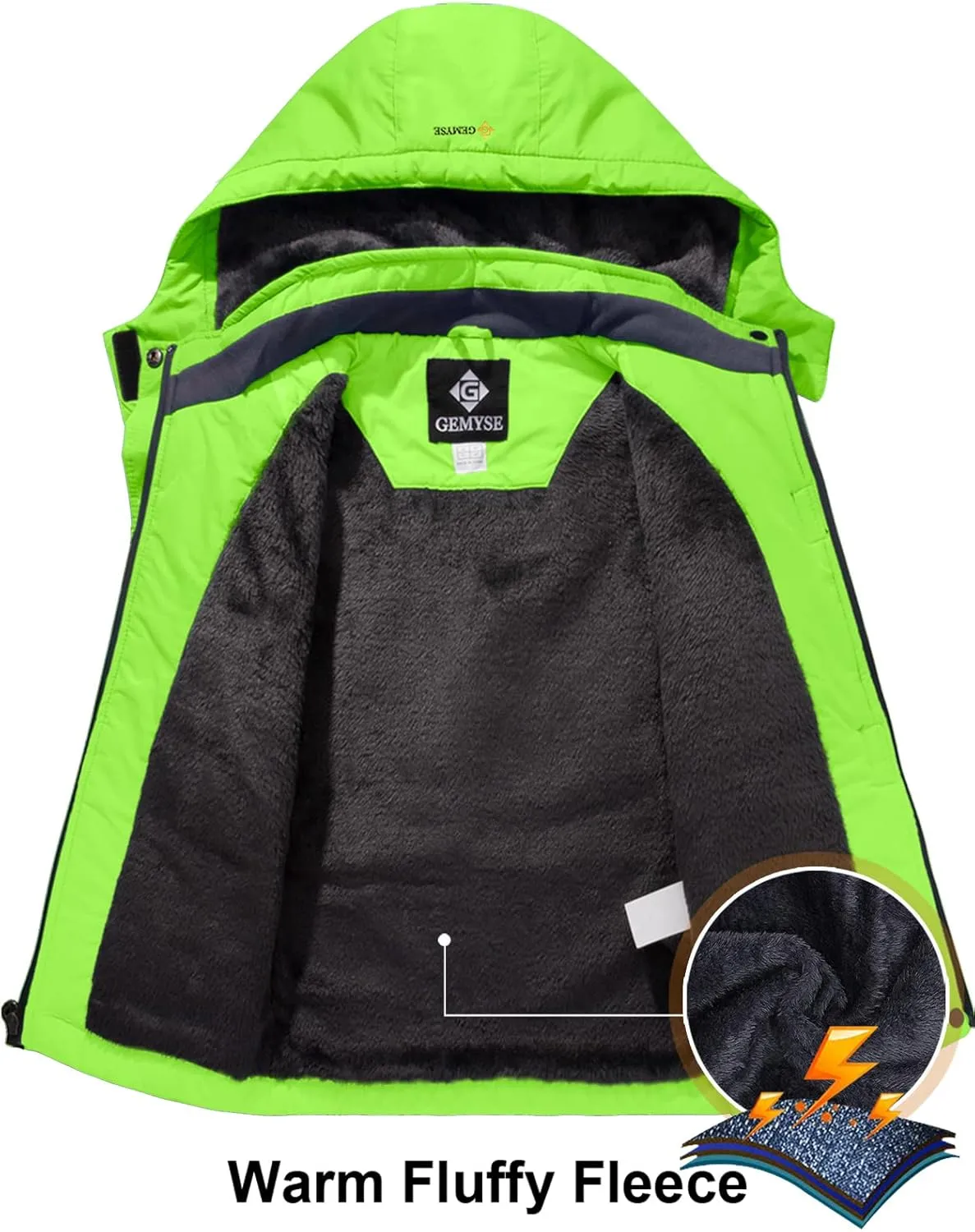GEMYSE Boy's Waterproof Ski Snow Jacket Hooded Fleece Lined Windproof Winter Jacket