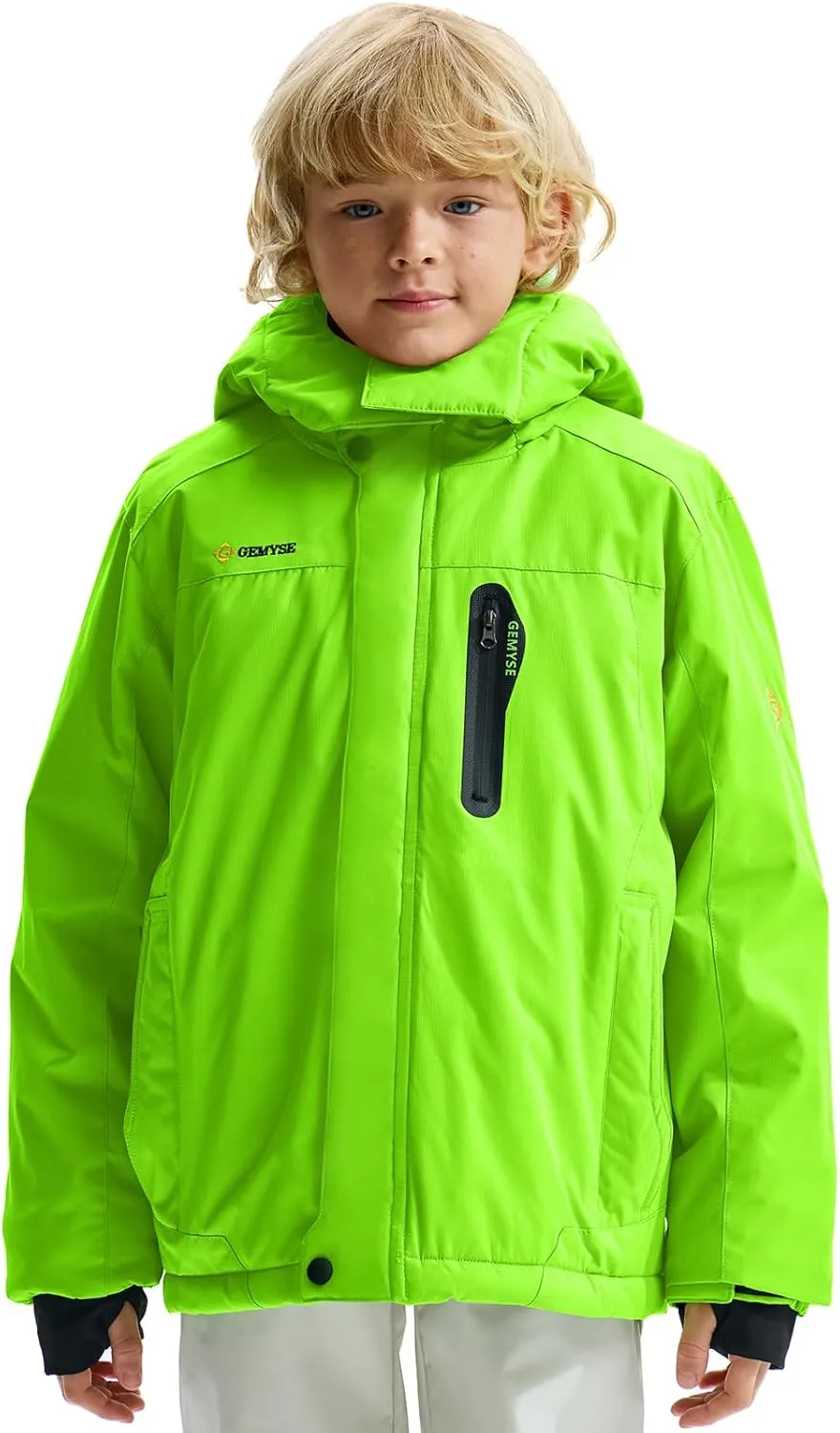 GEMYSE Boy's Waterproof Ski Snow Jacket Hooded Fleece Lined Windproof Winter Jacket