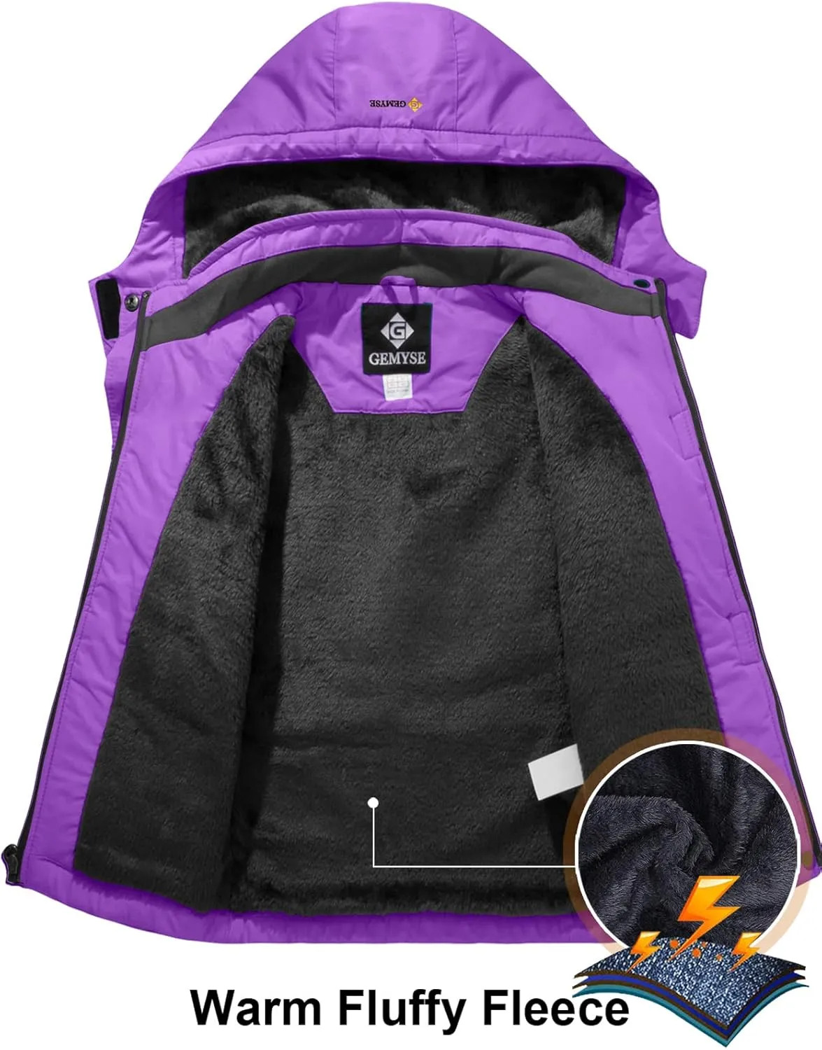 GEMYSE Girl's Waterproof Ski Snow Jacket Hooded Fleece Lined Windproof Winter Jacket