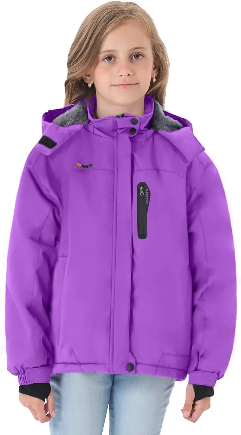 GEMYSE Girl's Waterproof Ski Snow Jacket Hooded Fleece Lined Windproof Winter Jacket