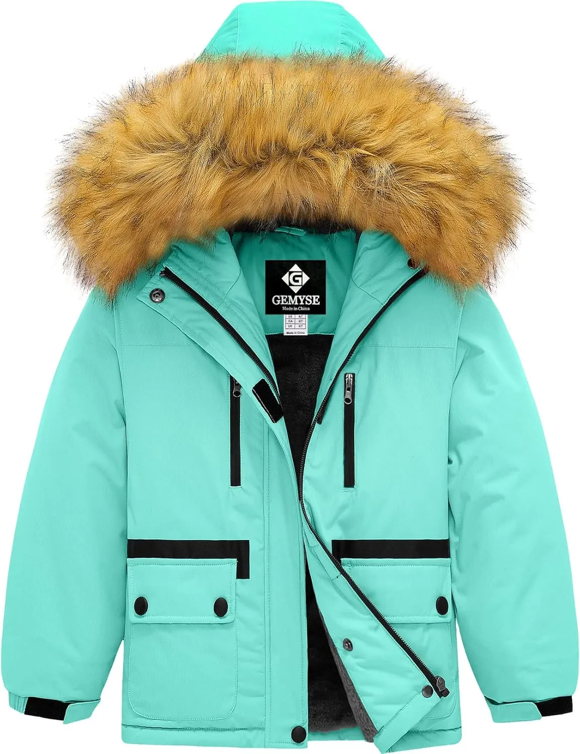 GEMYSE Girl's Winter Waterproof Ski Snow Jacket Fleece Windproof Jacket with Hood