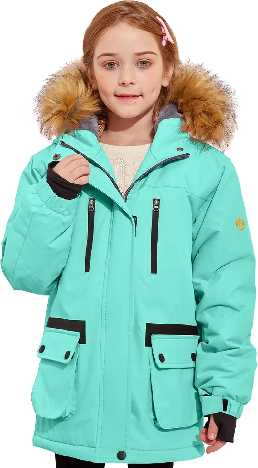 GEMYSE Girl's Winter Waterproof Ski Snow Jacket Fleece Windproof Jacket with Hood