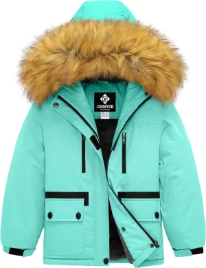 GEMYSE Girl's Winter Waterproof Ski Snow Jacket Fleece Windproof Jacket with Hood