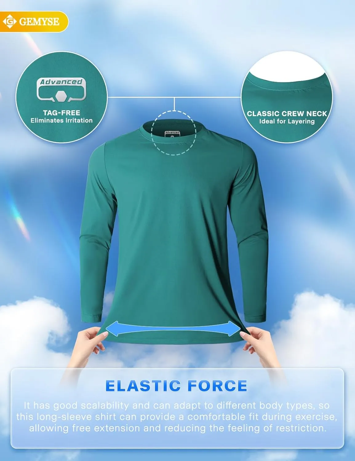 GEMYSE Men's Long Sleeve Shirts Sun Protection Athletic Breathable Moisture Wicking Rash Guard Shirt for Fishing Workout