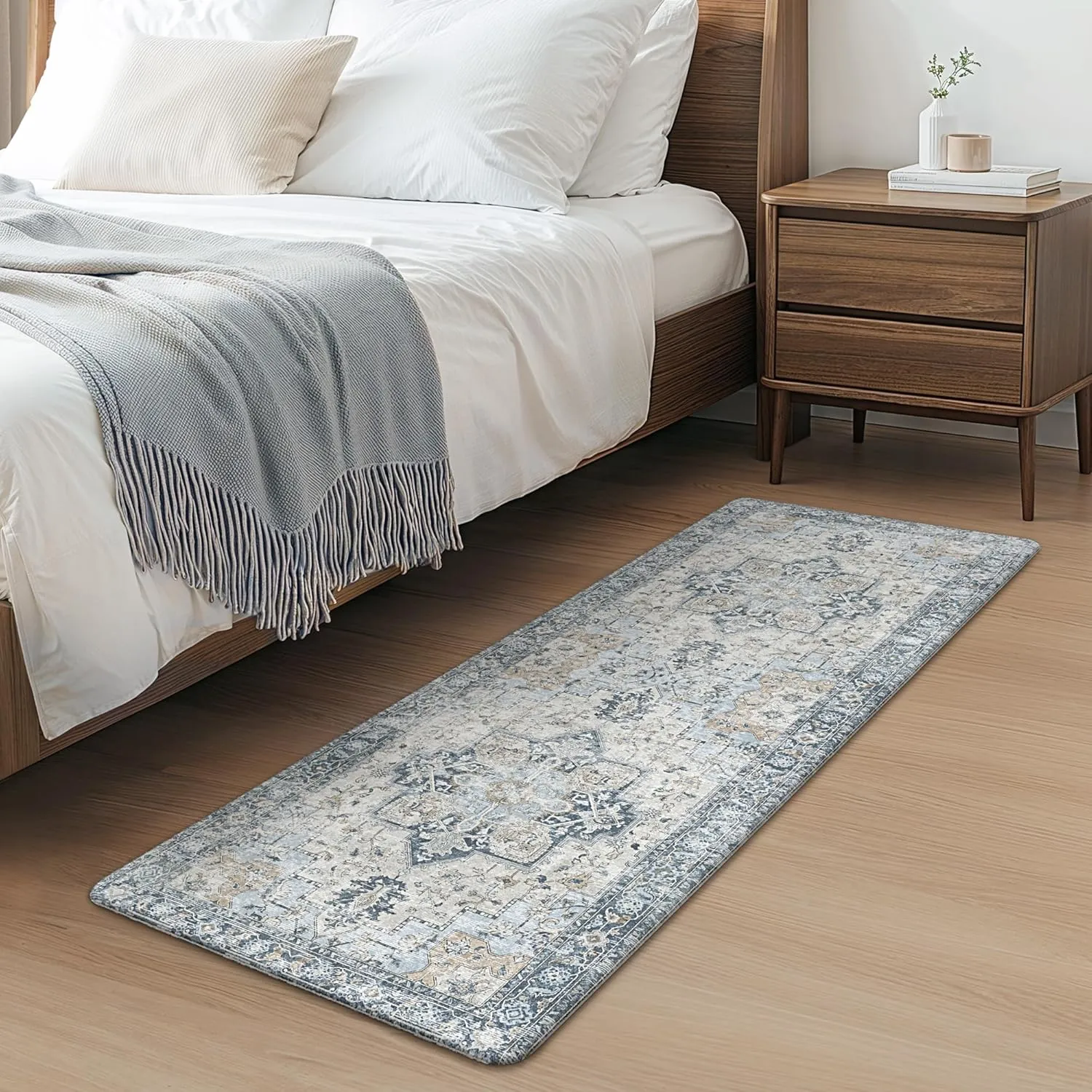 GENIMO Kitchen Mats for Floor 2PCs, Washable Anti Fatigue Mat for Cushioned, 17.3"x47" 17.3"x30", 0.4 inch, Waterproof Kitchen Rug, Non Slip Standing Mat for Home, Runner, Office, Laundry, Light Blue