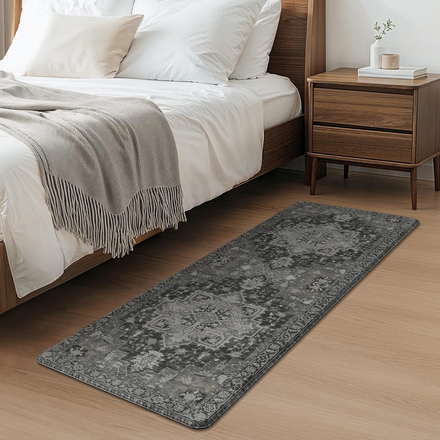 GENIMO Kitchen Mats for Floor 2PCs, Washable Anti Fatigue Mat for Cushioned, 17.3"x47" 17.3"x30", Waterproof Kitchen Rugs, Non Slip Comfort Standing Mat Rug for Home, Sink, Laundry, Dark Gray