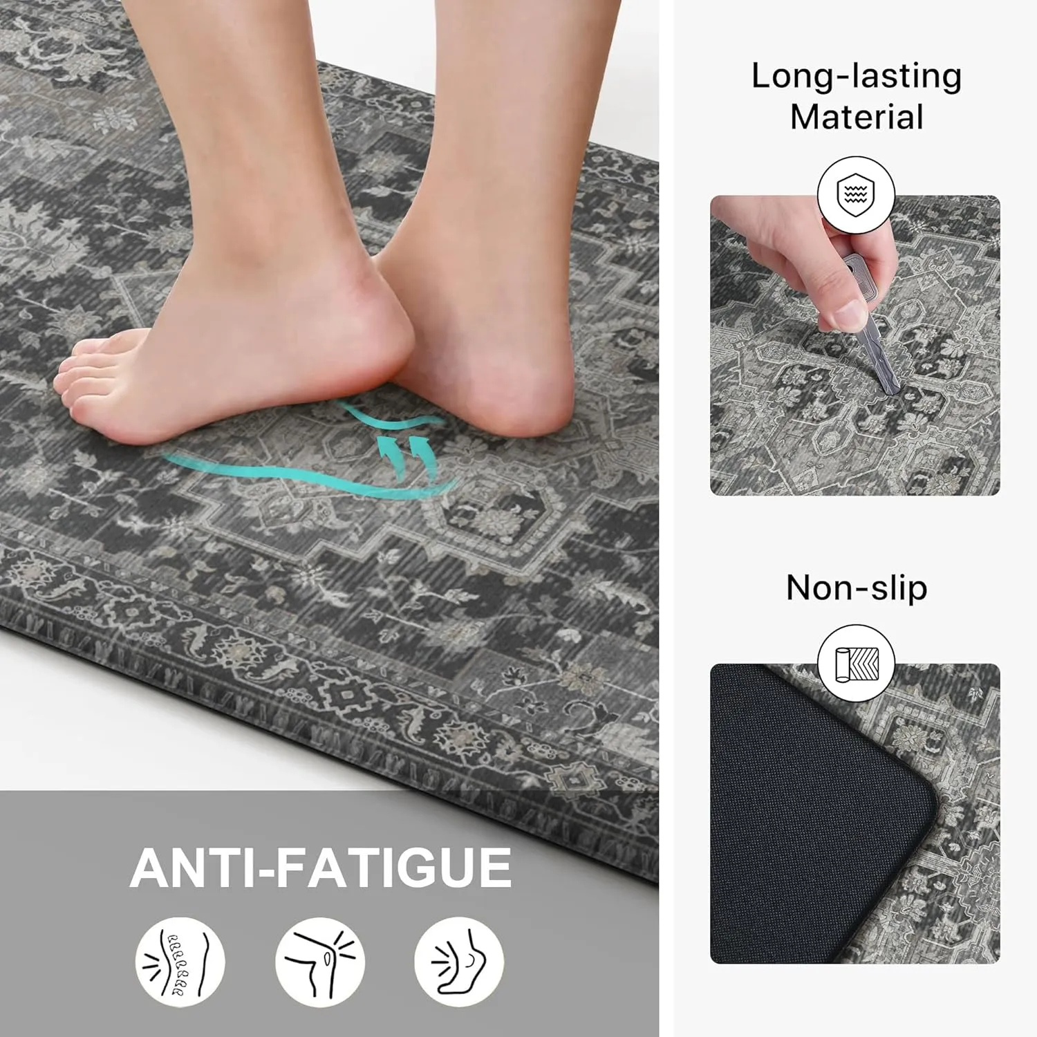 GENIMO Kitchen Mats for Floor 2PCs, Washable Anti Fatigue Mat for Cushioned, 17.3"x47" 17.3"x30", Waterproof Kitchen Rugs, Non Slip Comfort Standing Mat Rug for Home, Sink, Laundry, Dark Gray