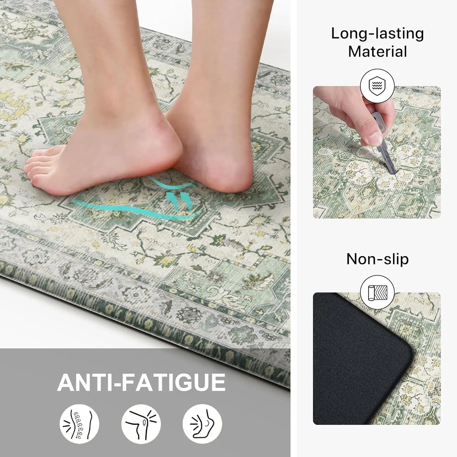 GENIMO Kitchen Mats for Floor, Washable Anti Fatigue Mat for Cushioned, 17.3"x59", Waterproof Kitchen Rugs, Non Slip Foam Comfort Standing Mat Rug for Home, Runner, Sink, Laundry, Light Green