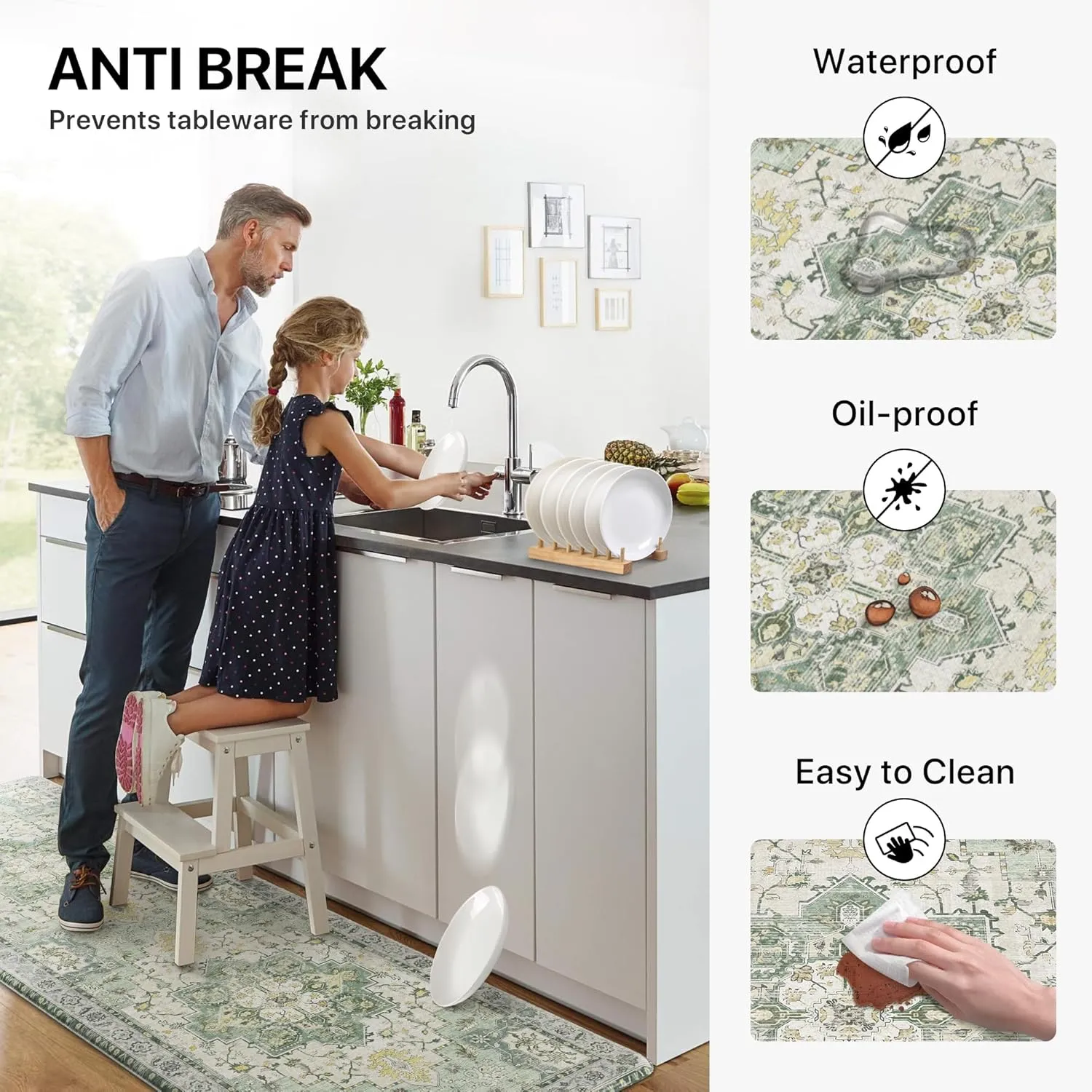 GENIMO Kitchen Mats for Floor, Washable Anti Fatigue Mat for Cushioned, 17.3"x59", Waterproof Kitchen Rugs, Non Slip Foam Comfort Standing Mat Rug for Home, Runner, Sink, Laundry, Light Green
