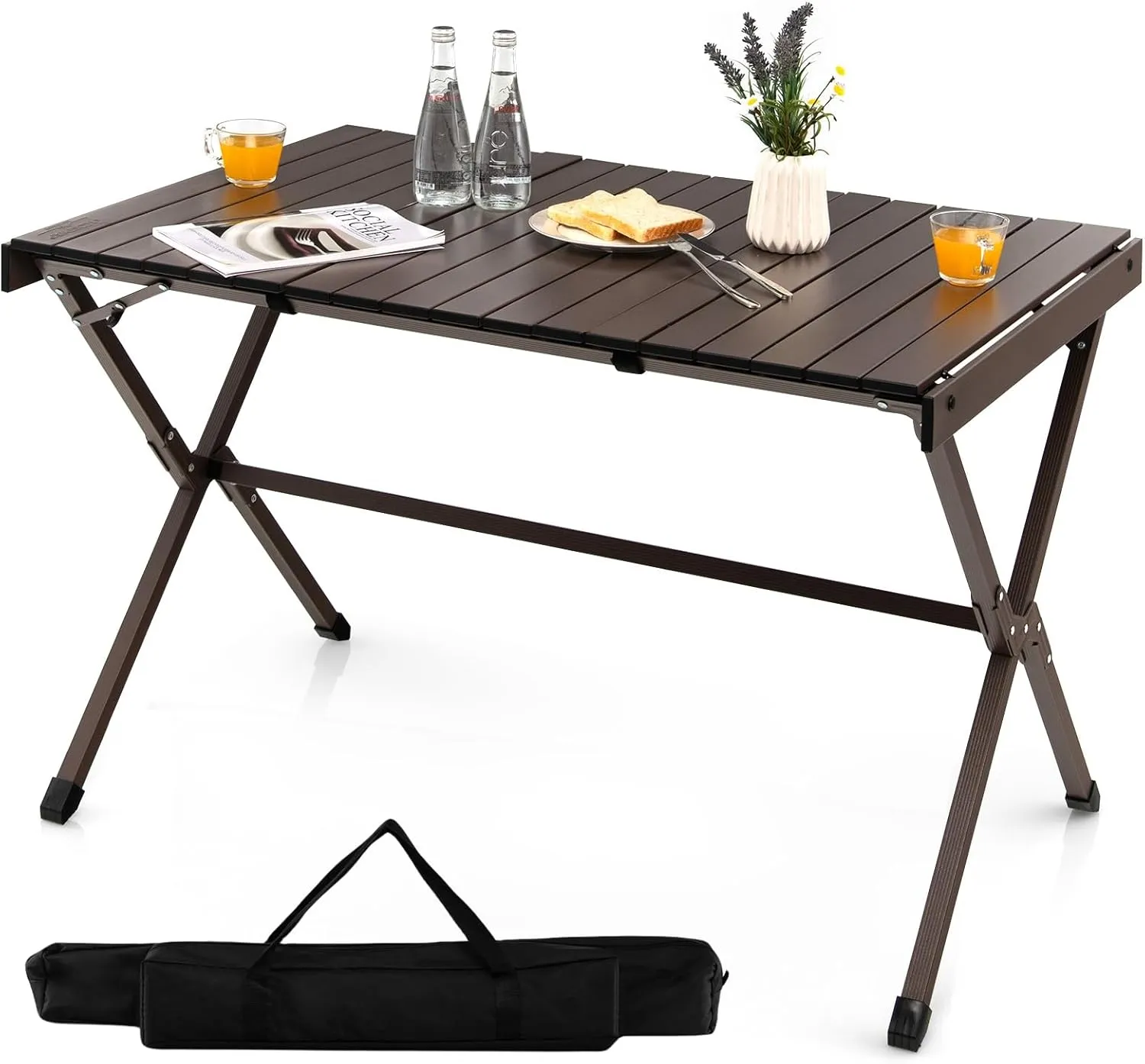 Giantex Folding Camping Table for 6-8, Portable Roll Up Table with Carry Bag, Lightweight Aluminum Picnic Table for Grill, BBQ, Travel, Beach, Backyard, 43" L