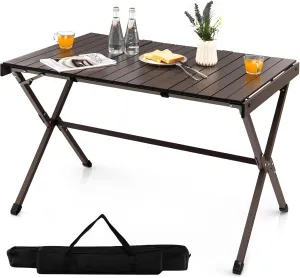 Giantex Folding Camping Table for 6-8, Portable Roll Up Table with Carry Bag, Lightweight Aluminum Picnic Table for Grill, BBQ, Travel, Beach, Backyard, 43" L