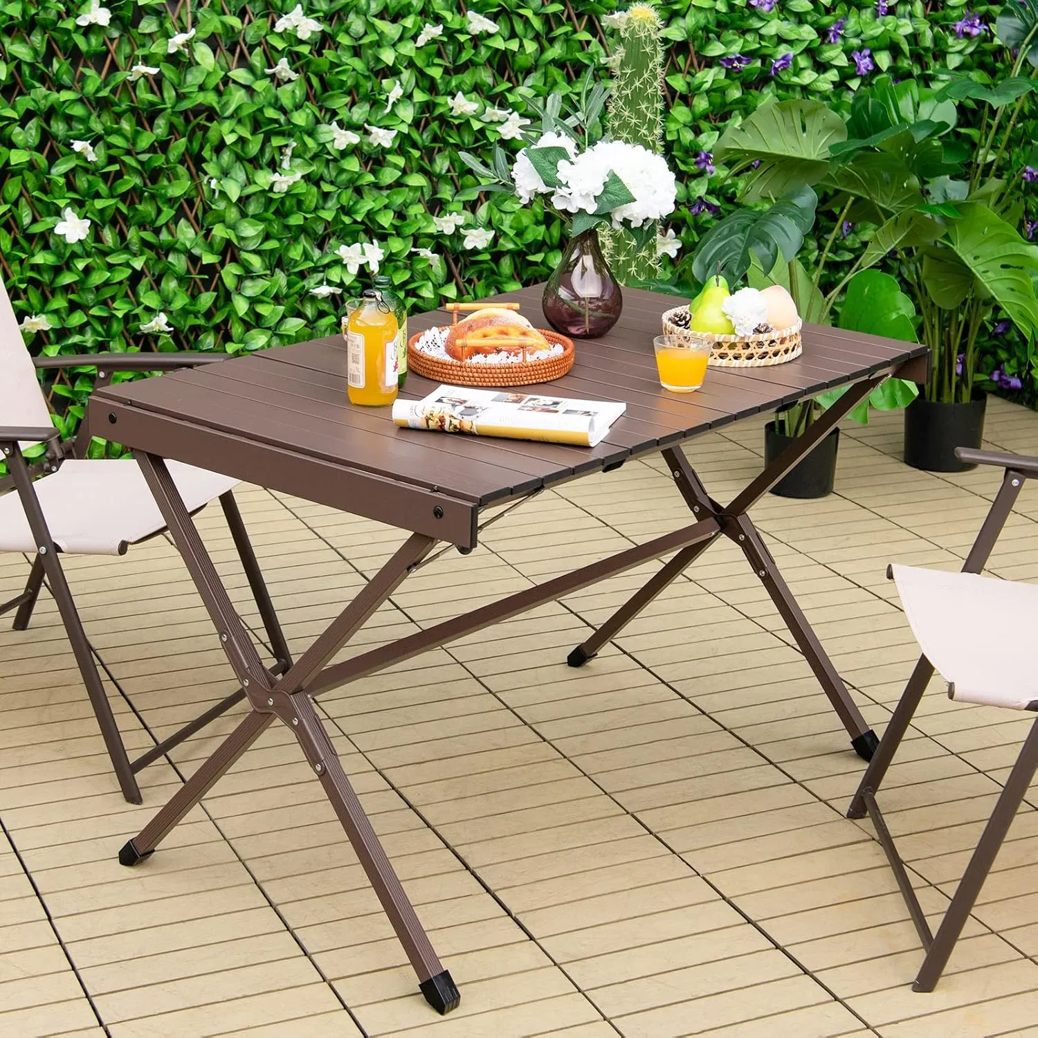 Giantex Folding Camping Table for 6-8, Portable Roll Up Table with Carry Bag, Lightweight Aluminum Picnic Table for Grill, BBQ, Travel, Beach, Backyard, 43" L