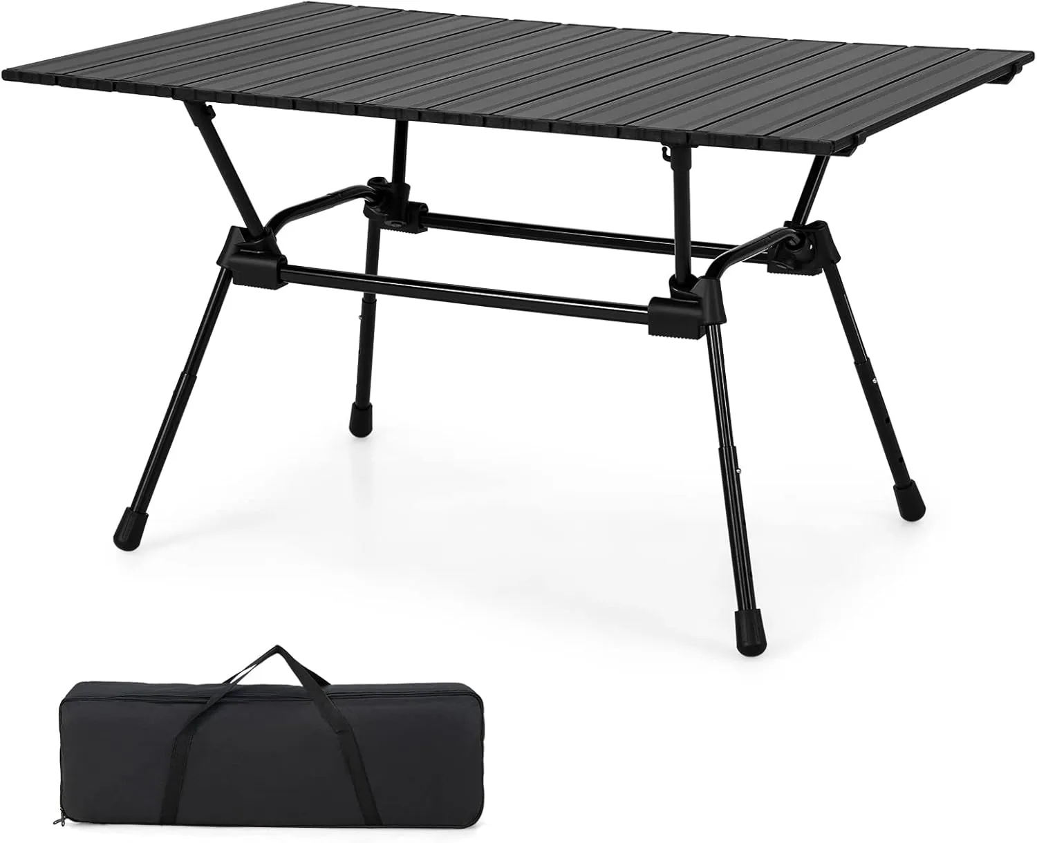 Giantex Folding Camping Table, Heavy-Duty Outdoor Folding Table w/Carry Bag, Roll-up Tabletop, 4-Level Adjustable Height, Lightweight & Portable Aluminum Camp Table for Picnic, Travel, BBQ (Dark)