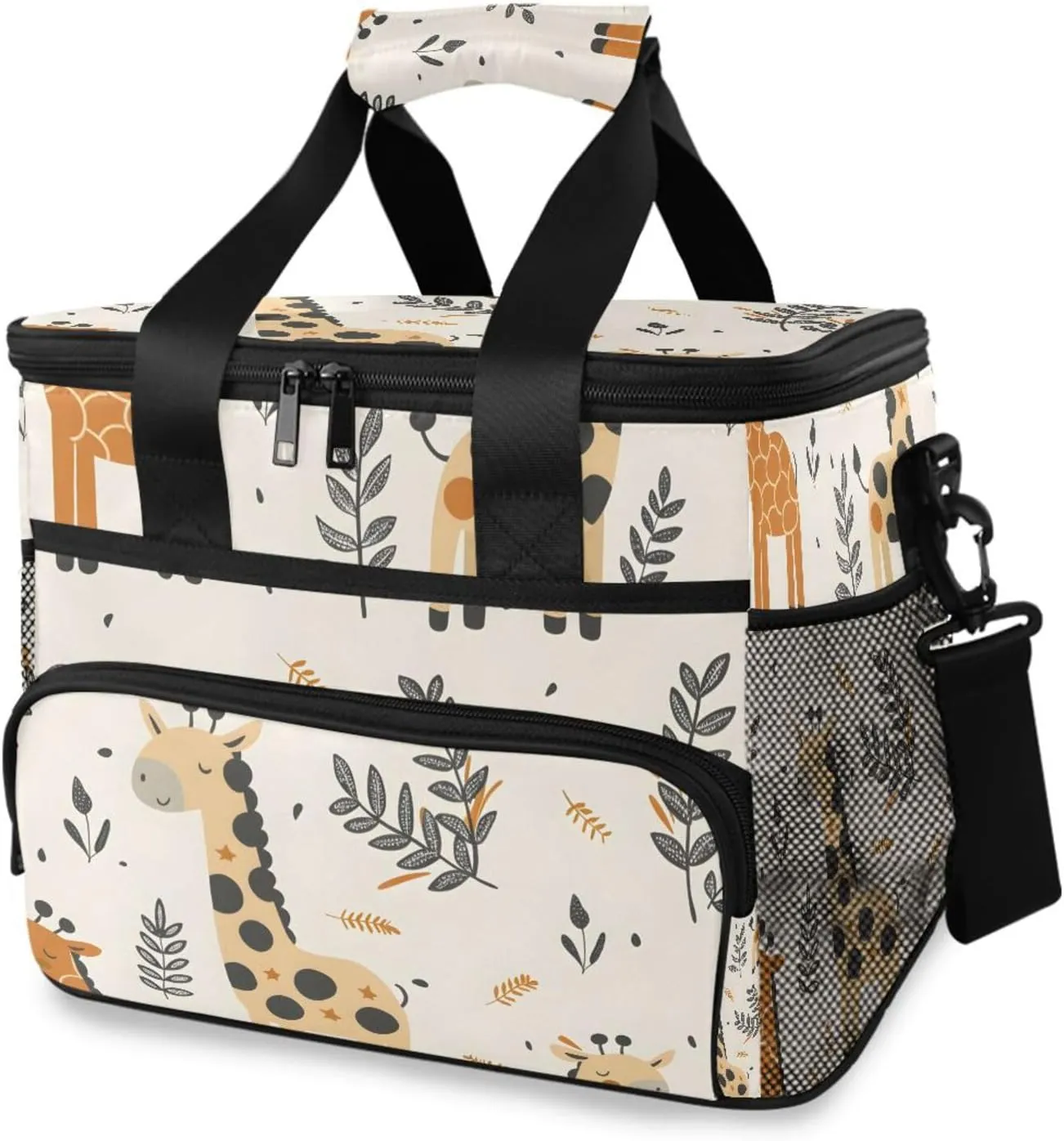 Giraffe Leaves Beige Cooler Bag Insulated Cooler Soft Sided Cooler 24 Can Portable Picnic Bag Large Leakproof Lunch Bag Box for Beach Grocery Camping Travel Car Men Women