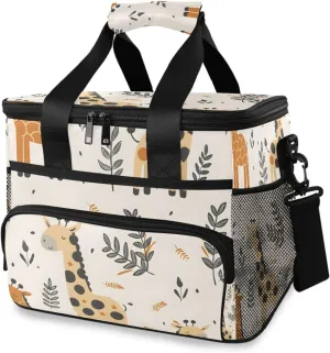 Giraffe Leaves Beige Cooler Bag Insulated Cooler Soft Sided Cooler 24 Can Portable Picnic Bag Large Leakproof Lunch Bag Box for Beach Grocery Camping Travel Car Men Women
