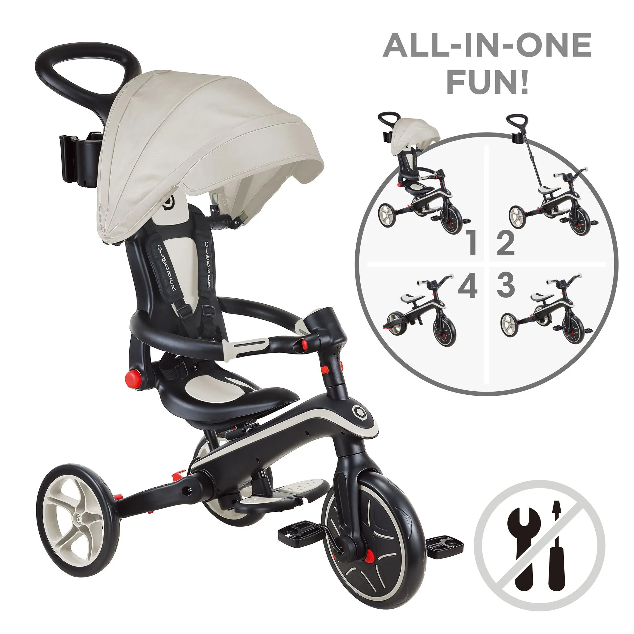 Globber Explorer Foldable 4 In 1 Trike - Taupe