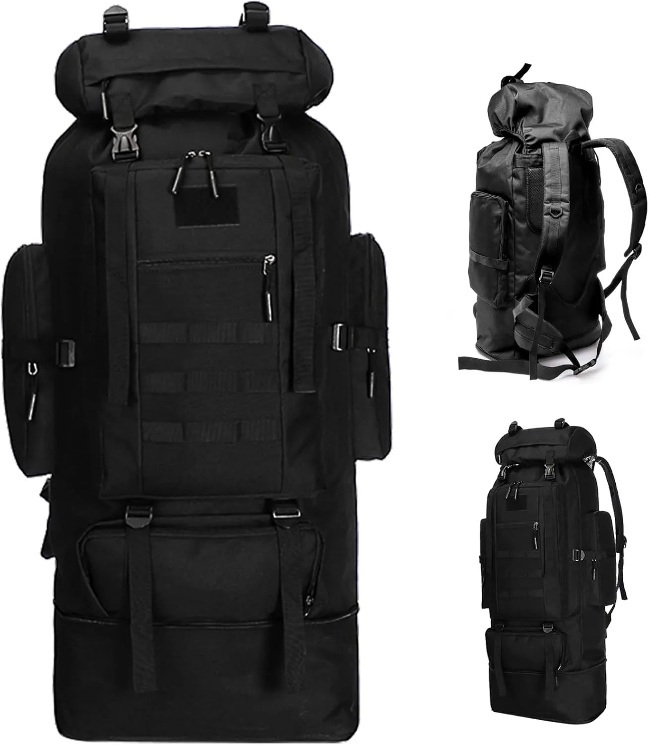 Goaste 100L Camping Hiking Backpack, Molle Military Tactical Rucksack, Waterproof Large Travel Daypack, Adjustable Survival Hunting Sports Bag for Men and Women Hiking, Camping, Touring(Black)
