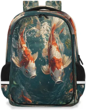 Gold fish Pattern Travel Backpack Waterproof Laptop Shoulder Bag with Adjustable Strap Casual Hiking Gym Travel Daypack