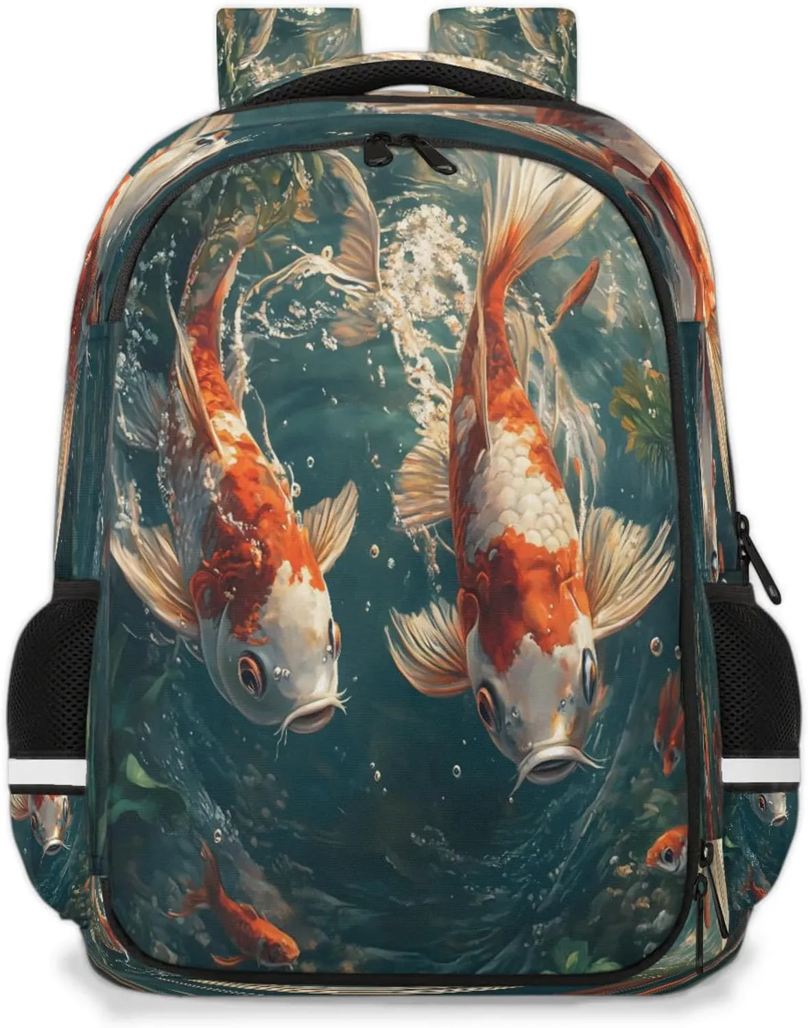 Gold fish Pattern Travel Backpack Waterproof Laptop Shoulder Bag with Adjustable Strap Casual Hiking Gym Travel Daypack