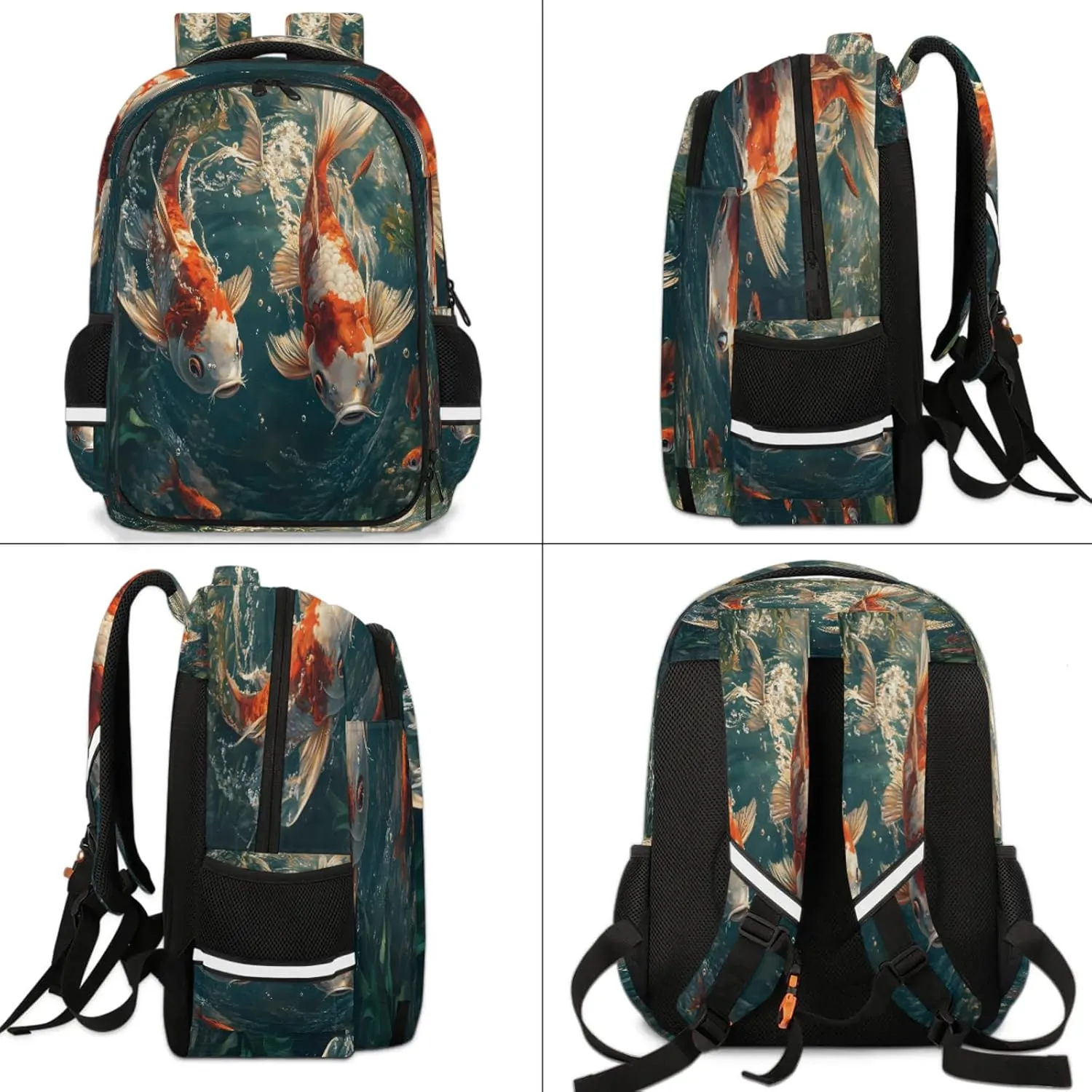 Gold fish Pattern Travel Backpack Waterproof Laptop Shoulder Bag with Adjustable Strap Casual Hiking Gym Travel Daypack