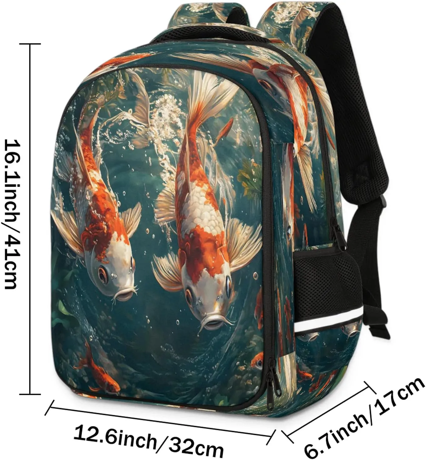 Gold fish Pattern Travel Backpack Waterproof Laptop Shoulder Bag with Adjustable Strap Casual Hiking Gym Travel Daypack