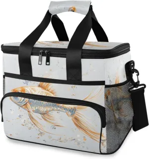 Gold Fish White Cooler Bag Insulated Cooler Soft Sided Cooler 24 Can Portable Picnic Bag Large Leakproof Lunch Bag Box for Beach Grocery Camping Travel Car Men Women