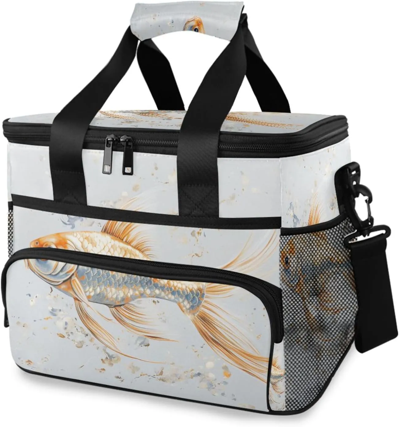 Gold Fish White Cooler Bag Insulated Cooler Soft Sided Cooler 24 Can Portable Picnic Bag Large Leakproof Lunch Bag Box for Beach Grocery Camping Travel Car Men Women