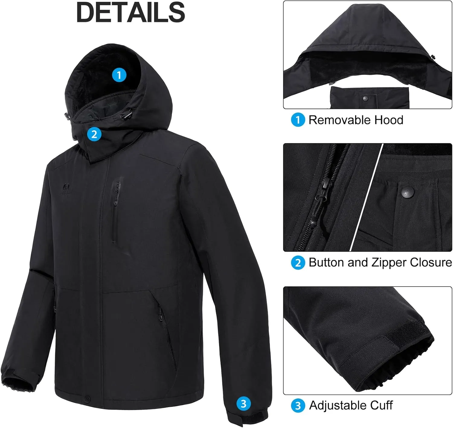 GOLDEN CAMEL Men's Winter Jacket Windproof Ski Snow Jacket Waterproof Thicken Parka Rain Jacket Warm Puffer Coat