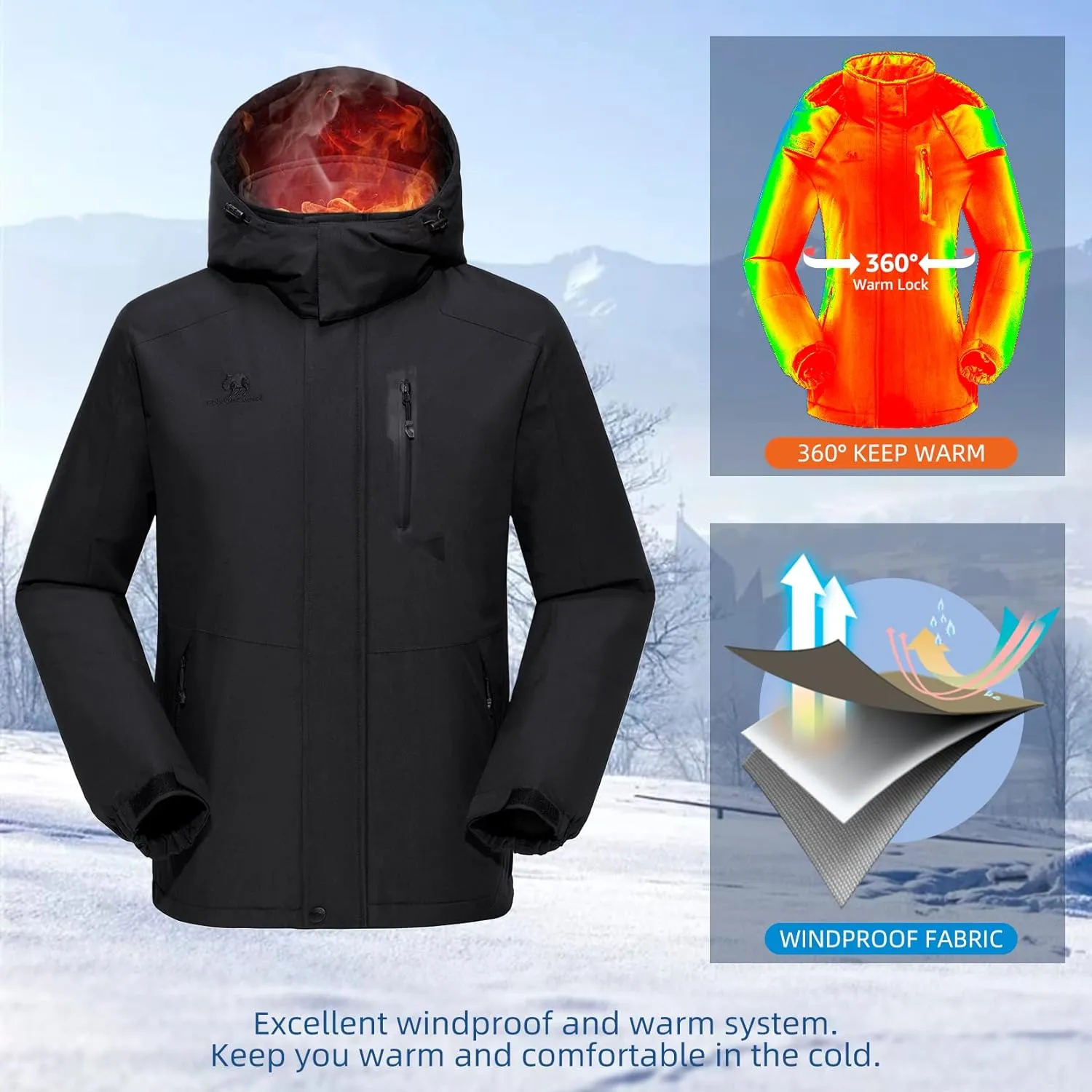 GOLDEN CAMEL Men's Winter Jacket Windproof Ski Snow Jacket Waterproof Thicken Parka Rain Jacket Warm Puffer Coat