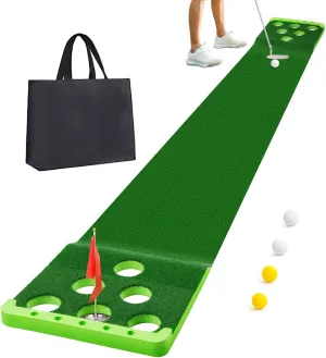 Golf Pong Putting Game Set with Front Border for Indoor & Outdoor, Golf Putting Green Mat Includes 4 Balls,1 Portable Bag,2 Flags and Cups, Practice Training Aid for Backyard, Party, Office
