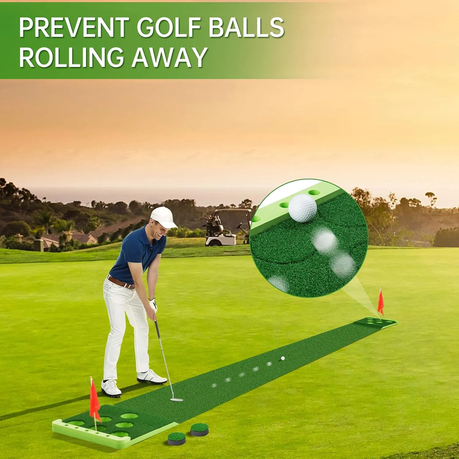 Golf Pong Putting Game Set with Front Border for Indoor & Outdoor, Golf Putting Green Mat Includes 4 Balls,1 Portable Bag,2 Flags and Cups, Practice Training Aid for Backyard, Party, Office