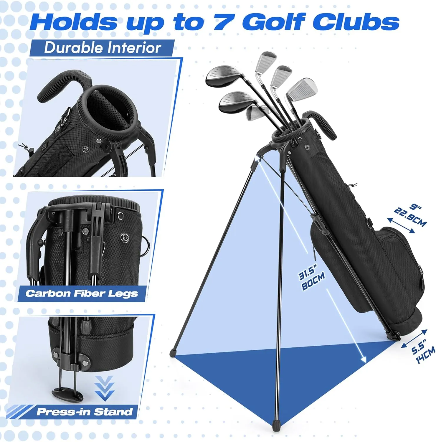 Golf Stand Bag Fit Up to 7 Clubs, Compact Design for Par 3 Courses and Driving Range, Lightweight Pitch and Putt Golf Bag, with Padded Ergonomic Double Straps, Rain Cover, Accessory Pockets