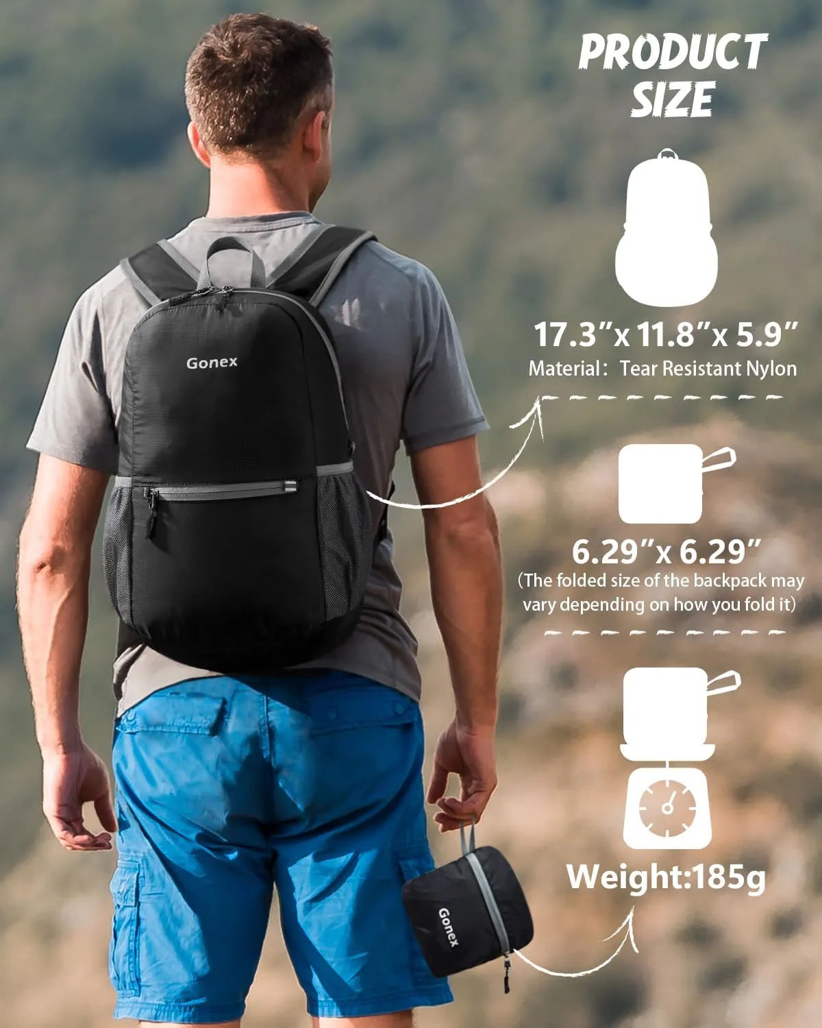 Gonex Ultra Lightweight Packable Backpack 20L Daypack Handy Foldable Camping Outdoor Travel Cycling Backpacking