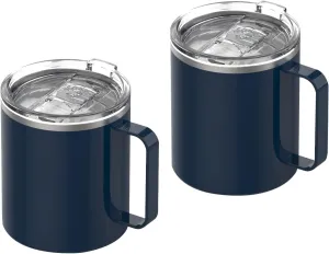 GoodBrew Camp Mug - Stainless Steel Insulated Mug with Strainer Lid | Double Wall | Comfortable Grip Handle | Perfect for Commuting, Camping or Traveling (12oz, 2 Pack) (Indigo)