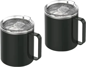 GoodBrew Camp Mug - Stainless Steel Insulated Mug with Strainer Lid | Double Wall | Comfortable Grip Handle | Perfect for Commuting, Camping or Traveling (12oz, 2 Pack) (Long Black)