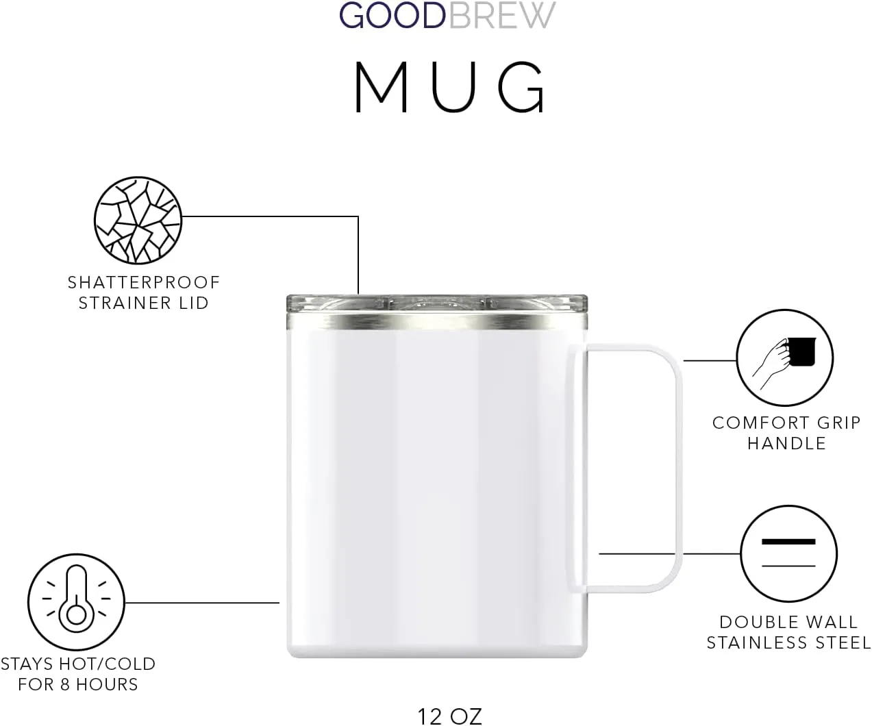 GOODBREW GoodBrew Camp Mug Stainless Steel Insulated Mug with Strainer Lid Double Wall Comfortable Grip