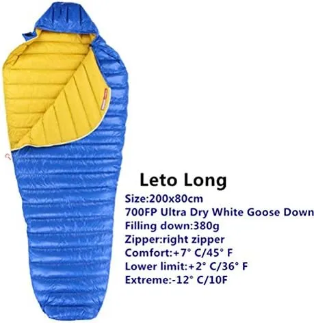 Goose Down Sleeping Bag Outdoor Camp Ultra Dry White Mummy Type Sleeping Gear Water Repellent Down Sleeping Bag