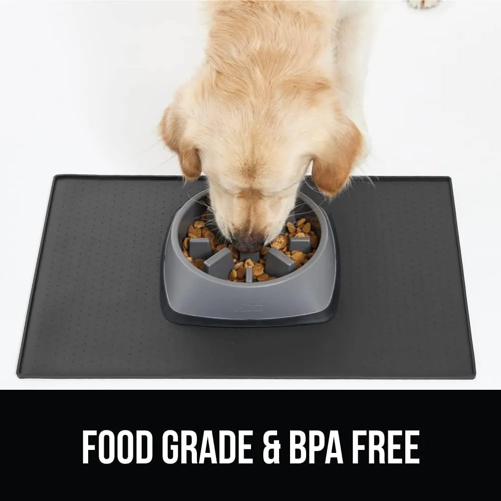 GORILLA GRIP 100% Waterproof Raised Edge BPA Free Silicone Pet Feeding Mat, Dog Cat Food Mats Contain Spills Protects Floors, Placemats for Cats and Dogs Water Bowl, Pets Accessories 23x15 Charcoal