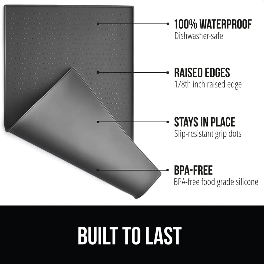 GORILLA GRIP 100% Waterproof Raised Edge BPA Free Silicone Pet Feeding Mat, Dog Cat Food Mats Contain Spills Protects Floors, Placemats for Cats and Dogs Water Bowl, Pets Accessories 23x15 Charcoal