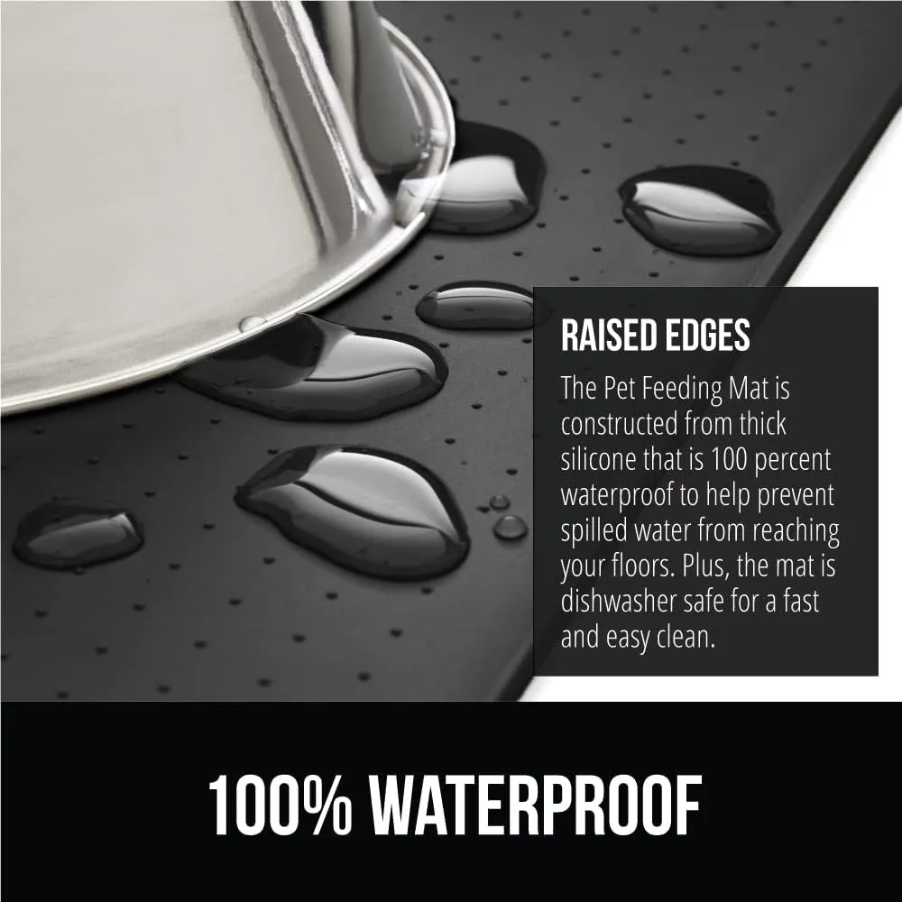 GORILLA GRIP 100% Waterproof Raised Edge BPA Free Silicone Pet Feeding Mat, Dog Cat Food Mats Contain Spills Protects Floors, Placemats for Cats and Dogs Water Bowl, Pets Accessories 23x15 Charcoal