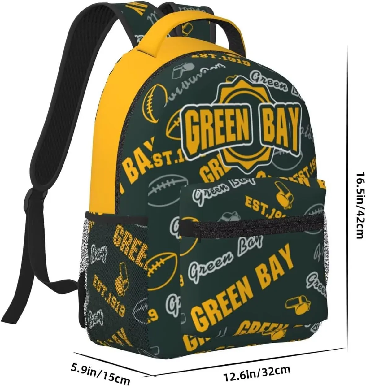 Green Bay Backpack for Boys Girls, Sports Backpack,Suitable For School Use,Gift For Men Women Fans
