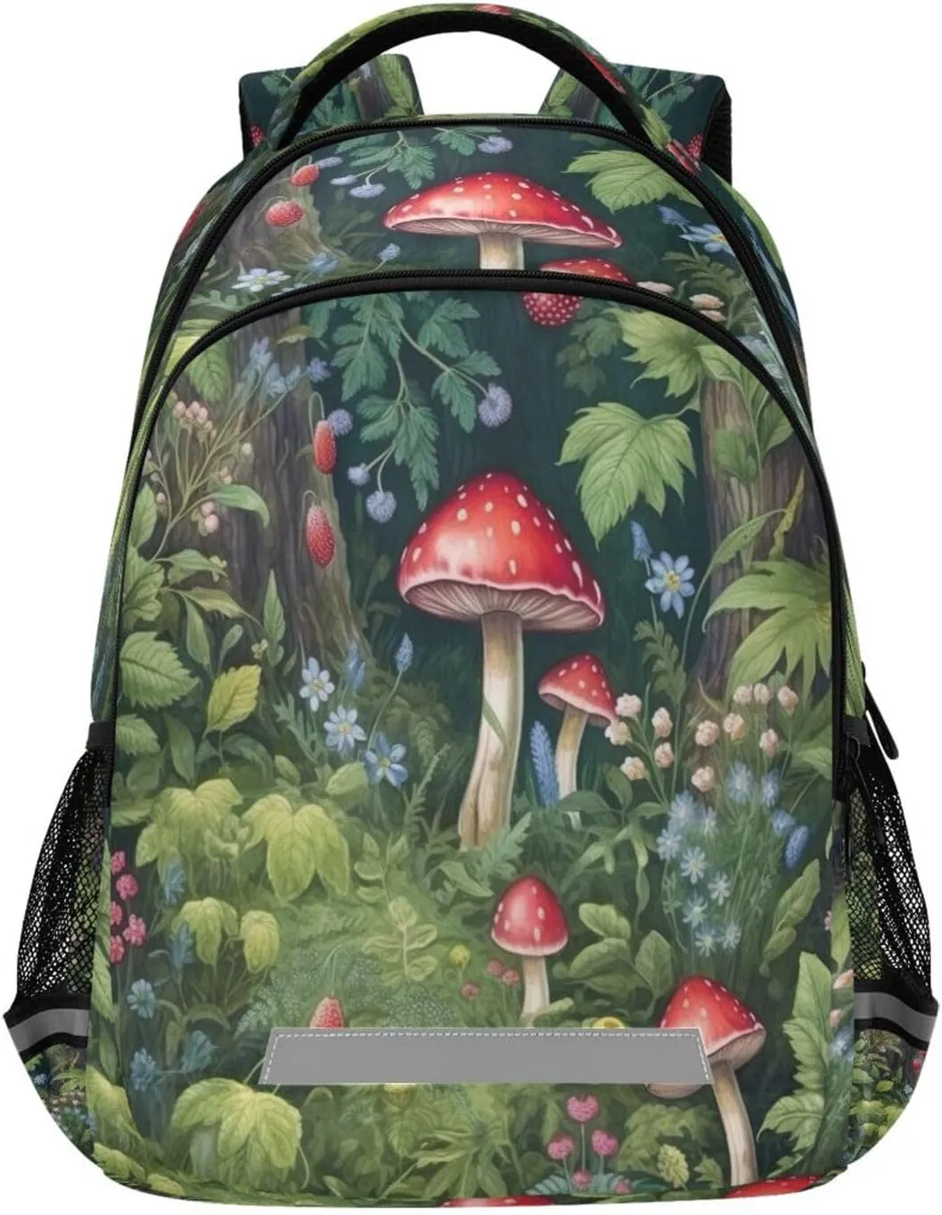 Green Mushroom Flower Design Waterproof Backpack - Casual Outdoor Sports Daypack with Ergonomic Shoulder Straps#155