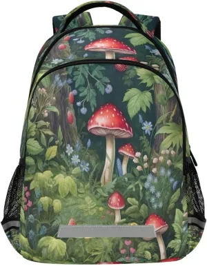 Green Mushroom Flower Design Waterproof Backpack - Casual Outdoor Sports Daypack with Ergonomic Shoulder Straps#155