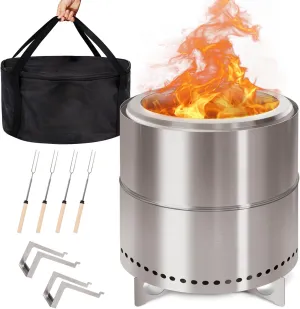 GREENVINES Smokeless-Firepit | 15-Inch | Stainless-Steel-Fire-Pit | Portable Outdoor Pits with Stand for Camping | Solo Wood Burning Bonfire | Low Smoke Stove | Bag & Sticks & Holders