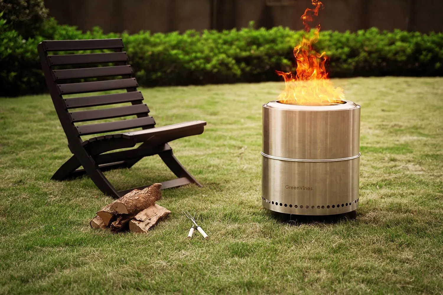 GREENVINES Smokeless-Firepit | 15-Inch | Stainless-Steel-Fire-Pit | Portable Outdoor Pits with Stand for Camping | Solo Wood Burning Bonfire | Low Smoke Stove | Bag & Sticks & Holders