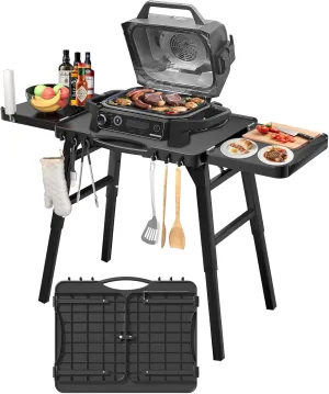 GRISUN Portable Grill Cart for Ninja Woodfire Outdoor Grill, OG700 OG800 OG900 Series, Folding Outdoor Grill Table, Grill Stand for Ninja, Blackstone Griddle,Onni Pizza Oven,3 Adjustable Height