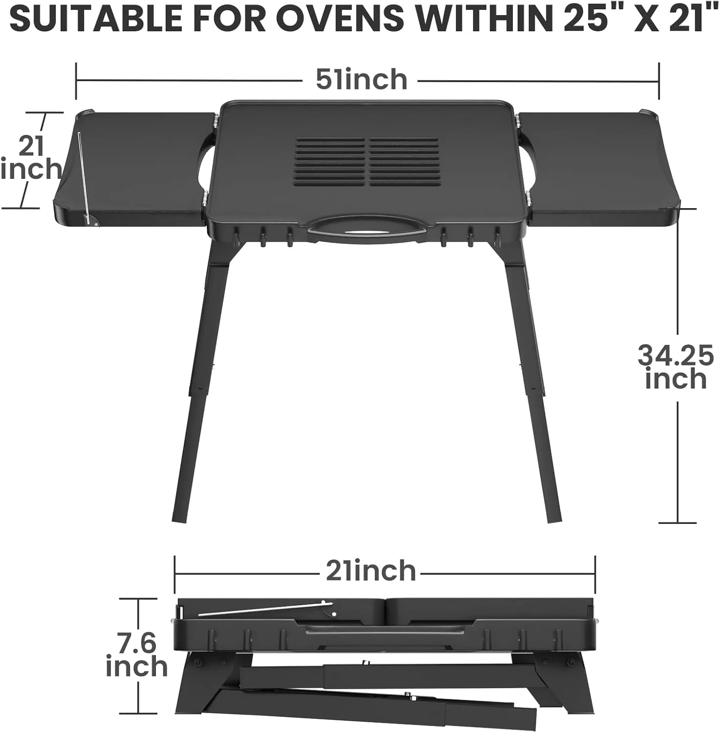GRISUN Portable Grill Cart for Ninja Woodfire Outdoor Grill, OG700 OG800 OG900 Series, Folding Outdoor Grill Table, Grill Stand for Ninja, Blackstone Griddle,Onni Pizza Oven,3 Adjustable Height