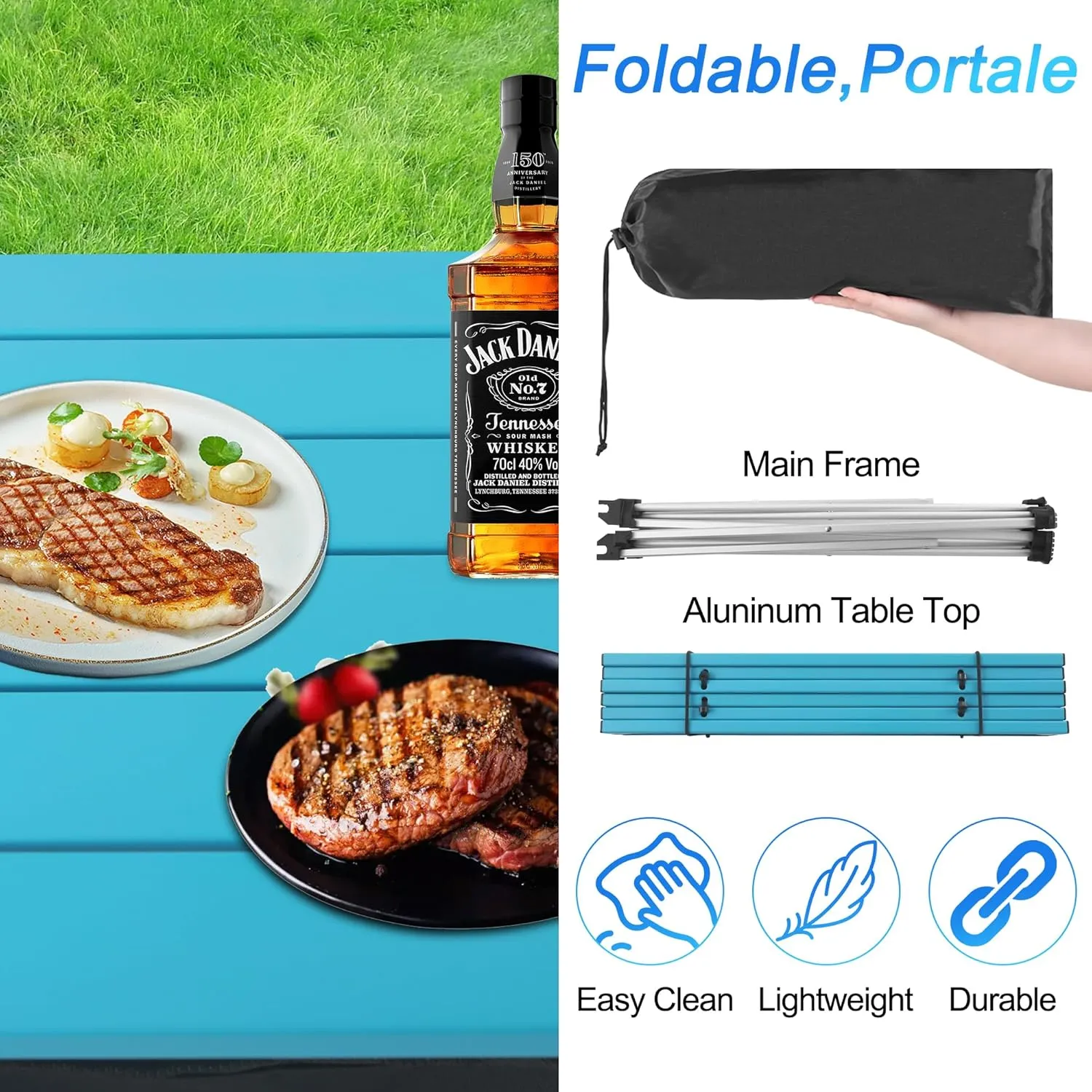 Grope Small Folding Camping Table with Aluminum Table Top, Beach Table for Sand with Carrying Bag,Prefect for Outdoor,Picnic,BBQ,Cooking,Festival