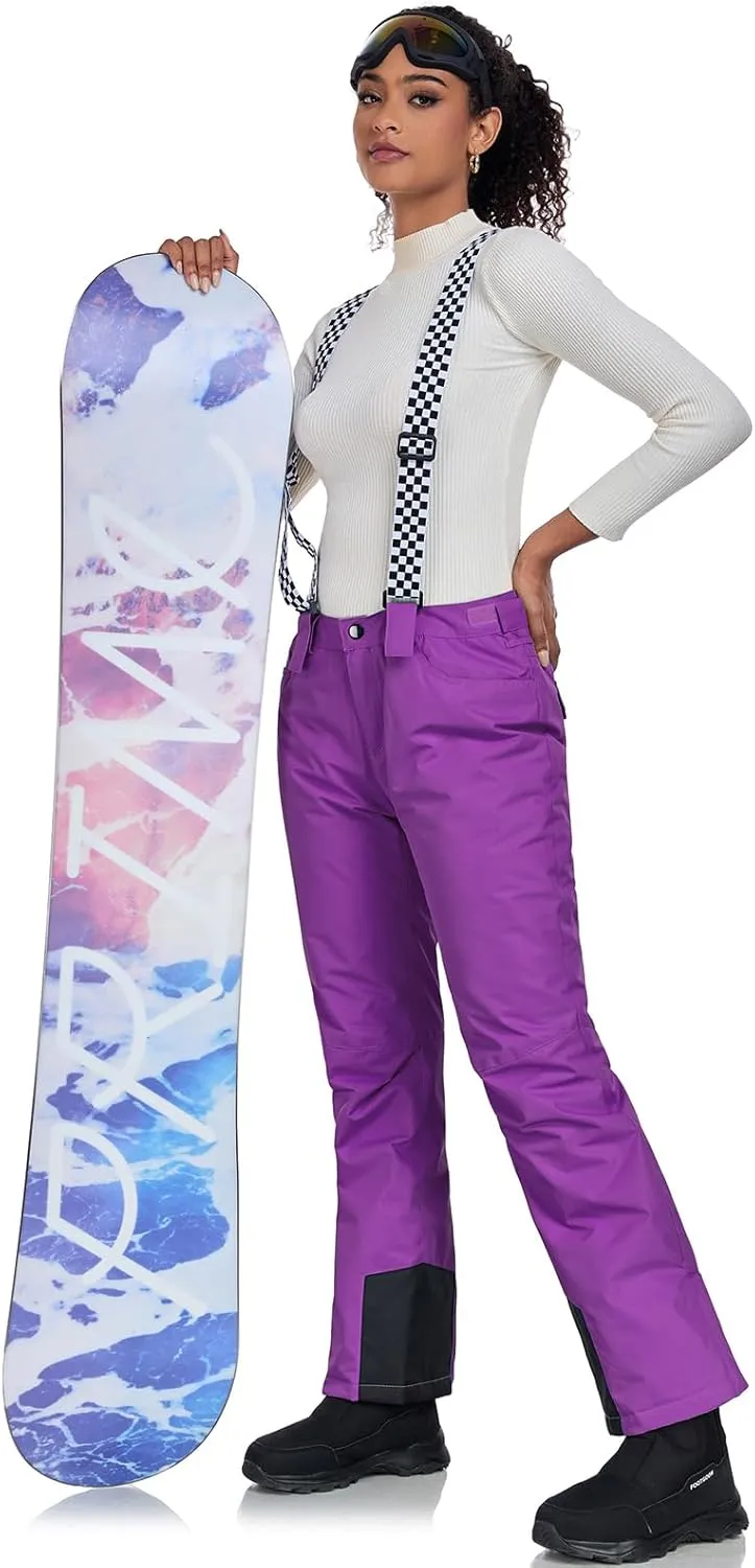 GS SNOWING Women's Insulated Snow Pants Waterproof Windproof Snowboard Ski Bibs with Detachable Suspenders