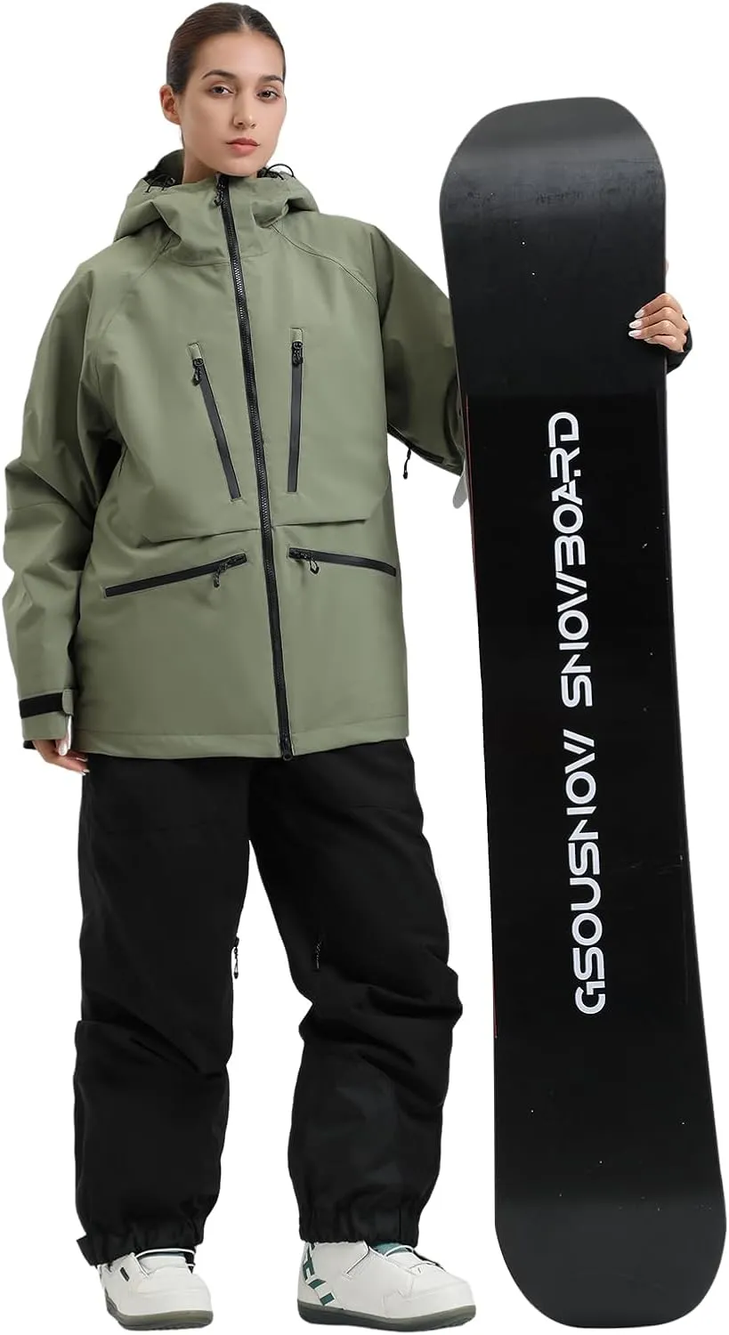 GSOU SNOW Mens Snowboard Jacket Womens Ski Coat Waterproof Insulated Snow Coat Winter Hooded Mountain Jackets